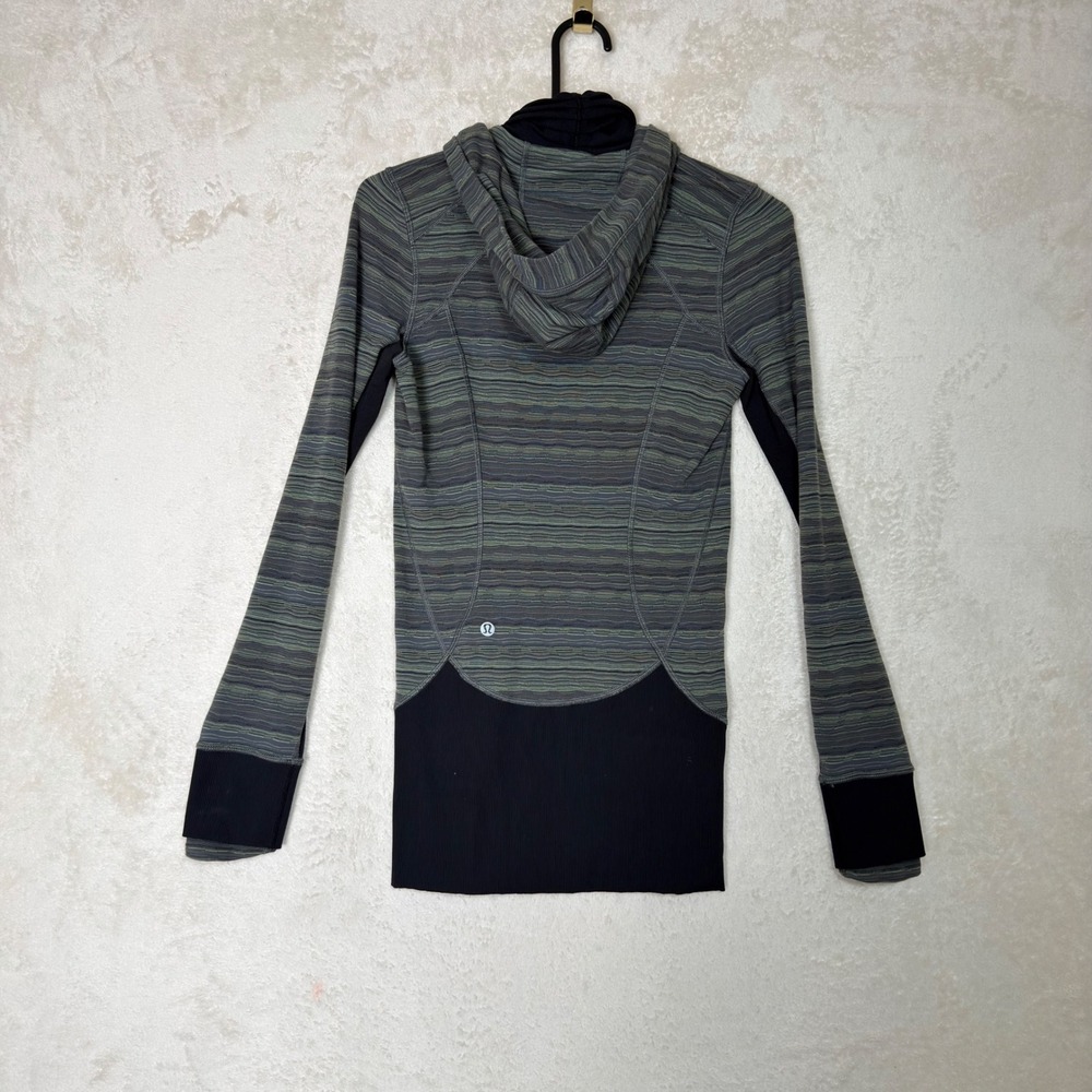 Vintage Lululemon Stride Jacket Green Grey Striped Full Zip Hoodie Size 2 - Picture 2 of 6